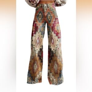 Bohemian Aztec Wide-Leg Pants - Multi